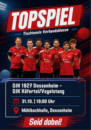 Topspiel Verbandsliga Nord – Unsere Erste gegen DJK Käfertal / Vogelstang – 31.10. 16:00 Uhr Mühlbachhalle – Seid dabei